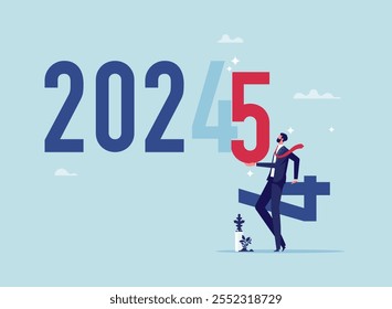 2025 esperança de sucesso empresarial, resolução de ano novo ou oportunidade, previsões para 2025. Conceito de plano de negócios