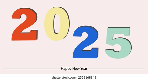 2025 horizontal design for New Year invitation card, celebration event, web banner.