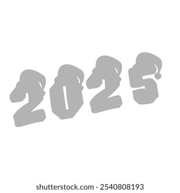 2025 icon in Christmas hats on a white background, vector illustration
