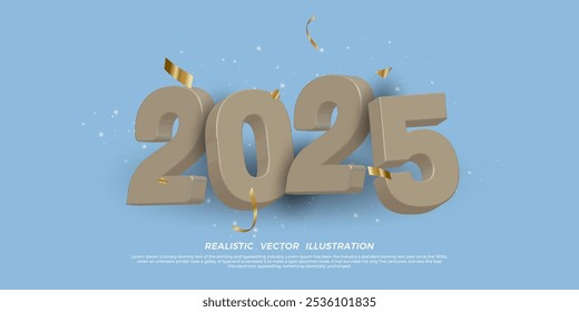 Logotipo del icono 2025, para las tarjetas de felicitación calientes Feliz Año Nuevo y Feliz Navidad con la Ilustración vectorial de representación 3D del diseño de los números