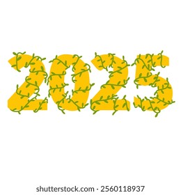 2025 illustration with plant. happy new year 2025. 2025 design for sticker, print, calendar, journal, element etc.