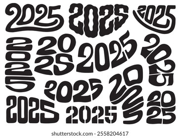 2025 Illustrative lettering compilation set.  Vector Lettering design illustration for web, t-shirt design, other graphic design use