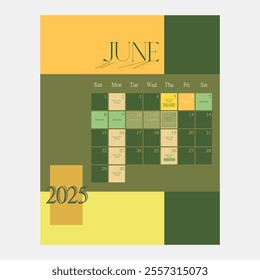 The 2025 Islamic calendar for fasting reminder with minimalist colorful themes.
