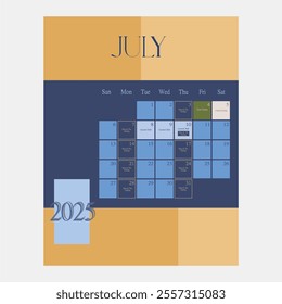 The 2025 Islamic calendar for fasting reminder with minimalist colorful themes.