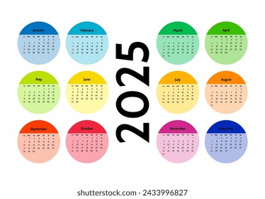 Сalendar for 2025 isolated on a white background. Sunday to Monday, business template. Vector illustration