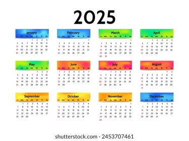 СKalender für 2025 isoliert auf weißem Hintergrund. Sonntag bis Montag, geschäftliche Vorlage. Vektorillustration