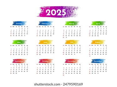 Сalendar for 2025 isolated on a white background. Sunday to Monday, business template. Vector illustration