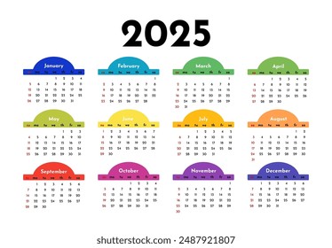 Сalendar for 2025 isolated on a white background. Sunday to Monday, business template. Vector illustration