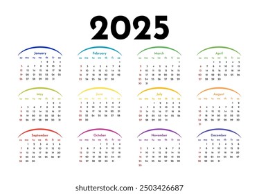 Сalendar for 2025 isolated on a white background. Sunday to Monday, business template. Vector illustration