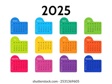 СCalendário para 2025 isolado sobre um fundo branco. De domingo a segunda-feira, modelo de negócios. Ilustração vetorial