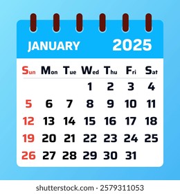 2025 january calender monthly planner and time management guide.  