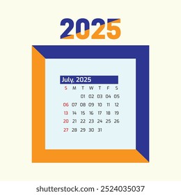 Plantilla de estilo de Profesional de diseño de calendario de mes de julio de 2025 para Diseño gráfico de Vector de uso comercial