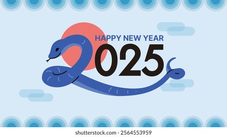 2025 Korean Traditional New Year Card: A Design Celebrating the Year of the Blue Snake, Wishing Luck and Prosperity with a Pop-Up Lunar New Year Greeting Image