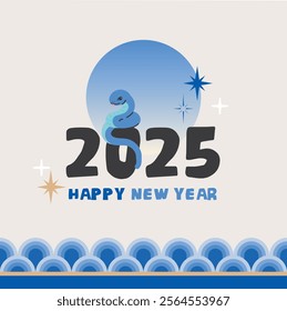 2025 Korean Traditional New Year Card: A Design Celebrating the Year of the Blue Snake, Wishing Luck and Prosperity with a Pop-Up Lunar New Year Greeting Image