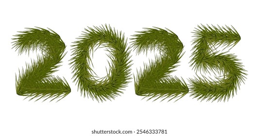 2025 lettering design with christmas tree branches
