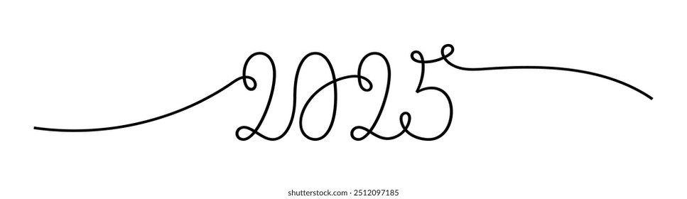 2025 line banner. One line New Year border