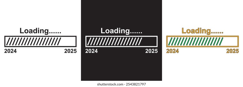 2025 loading bar doodle element. Hand drawn line sketch style. isolated on white and black background. Vector illustration. EPS 10