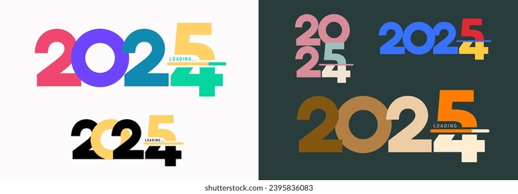 2025 loading bar Progress digital technology colorful numbers. Happy New Year 2025 loading bar set. Start goal plan and strategy. 2024 to 2025 loading business web banner. Vector illustration business