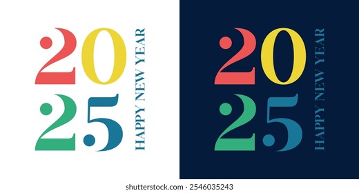 2025 logo design, happy new year 2025 greetings with serif numbers