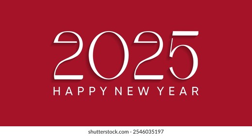 Diseño de logotipo 2025, con números planos blancos sobre fondo rojo, feliz año nuevo 2025 Saludos
