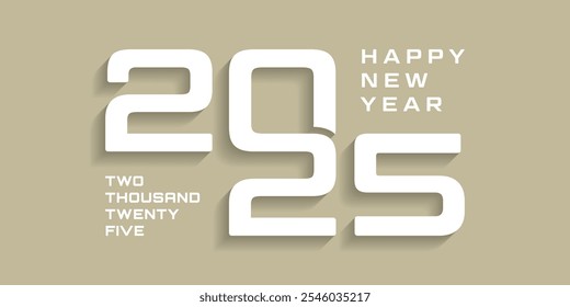 Diseño de logotipo 2025, con números planos blancos, saludando el año nuevo 2025
