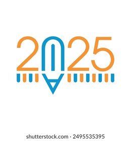 Logo de 2025 con lápiz. Concepto 2025 para calendario, agenda