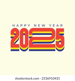 Logotipo de 2025 para celebrar feliz año nuevo. Texto 3D editable tarjeta de felicitación de año nuevo, Anuncio, cartel, Plantilla. Etiqueta engomada moderna de las letras 2025, etiqueta, etiqueta para imprimir en mag, camiseta. 