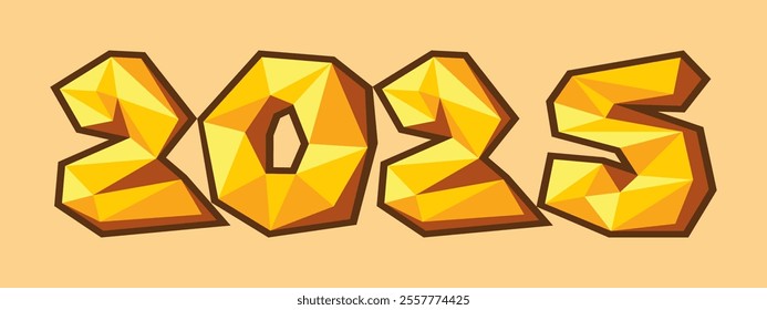 2025 Low-Poly Golden Geometric Text Vector,
Polygonal "2025" vector art with a golden-yellow gradient, low-poly design, 3D effect, and bold geometric facets, perfect for modern or futuristic themes.