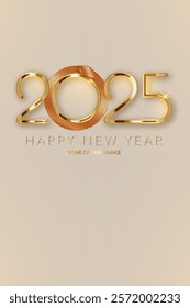 2025 Lunar Chinese New Year in vintage background. Year of the Snake. Vector modern art gold design for cover, card, poster, vertical banner, logo zodiac sign with copy space for text