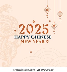 2025 Año Lunar Nuevo Post, Año del Dragón Tipografía, Vector Festivo de Cultura China, Tarjeta de Felicitación y Arte de Medios Sociales para las Celebraciones del Año Nuevo Chino