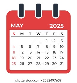 2025 May Calendar Illustration Red Monthly Planner Time Management Scheduling