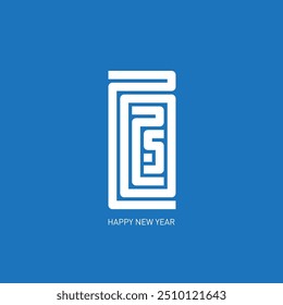 2025 A Maze of Possibilities - Innovative Typography Welcomes the Future Year with Intricate Design and Bold Blue Background.
