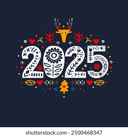 2025 Merry Christmas Folk Calligraphy Template. 