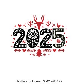 2025 Merry Christmas Folk Calligraphy Template. 