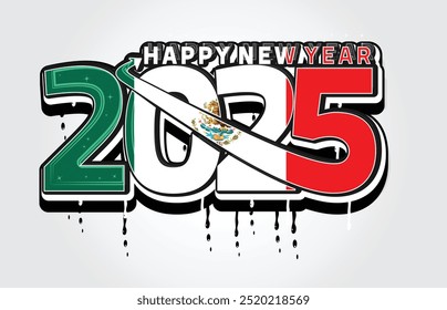 2025 Mexico Happy New Year Vector Template