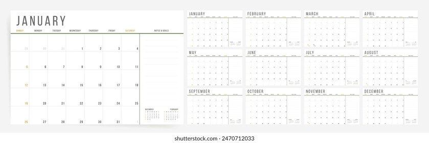 2025 Minimalist Calendar with Notes and Goals