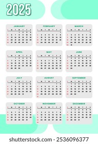 2025 Modern Calendar Template Design for new year event and business