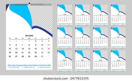 2025 modern desk calendar design template, table calendar layout design