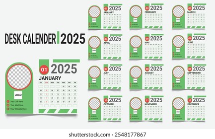 2025 Plantilla de diseño de calendario de escritorio moderno, diseño de diseño de calendario de mesa, la semana comienza
Domingo. Plantilla del calendario para el año 2025. La semana comienza el sábado, meses completos para el calendario de pared.