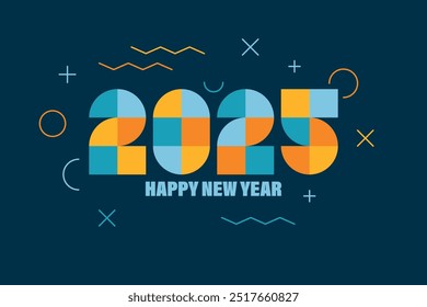 2025 modern geometric lettering New Year card.  Minimal shape design calendar header. Vector illustration