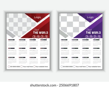 2025 Modern One Page wall calendar template design.