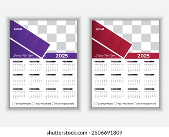 2025 Modern One Page wall calendar template design.