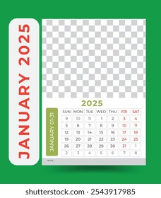 2025 Modern One Page wall calendar template design.