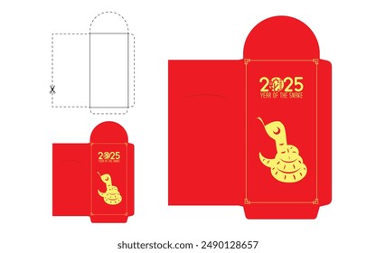 2025 Money Red Packet Ang Pao. Niedliche Papier geschnitten Schlange mit chinesischem Wort. (Übersetzung: Snake. )