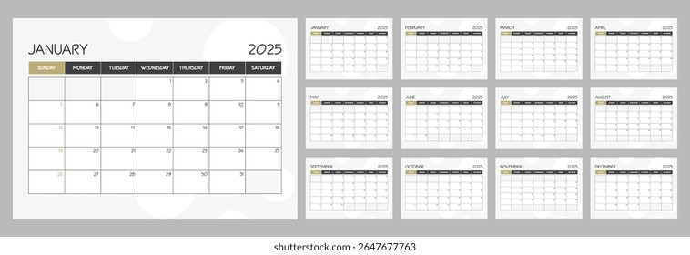 2025 monthly blank calendar planner schedule with week starts on Sunday
