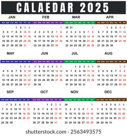 2025 Monthly Calendar Template – Clean and Customizable Vector Design for Personal and Professional Use