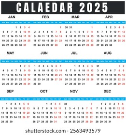 2025 Monthly Calendar Template – Clean and Customizable Vector Design for Personal and Professional Use