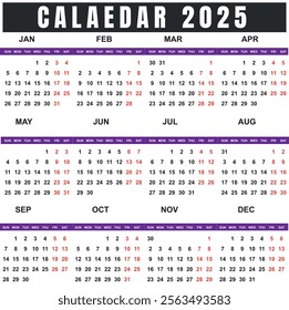 2025 Monthly Calendar Template – Clean and Customizable Vector Design for Personal and Professional Use