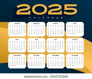 2025 monthly calendar template organize events or tasks vector