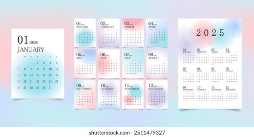 Calendario Mensual 2025. Formato de Vector.